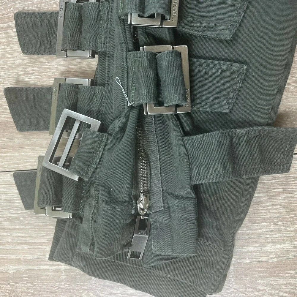 ANIMALE Brazil Womens High Rise Military Style Pants Size 38/6 Green Leg Buckles - Picture 9 of 12